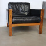 Pair of armchairs leather and rosewood, Danish, 60's