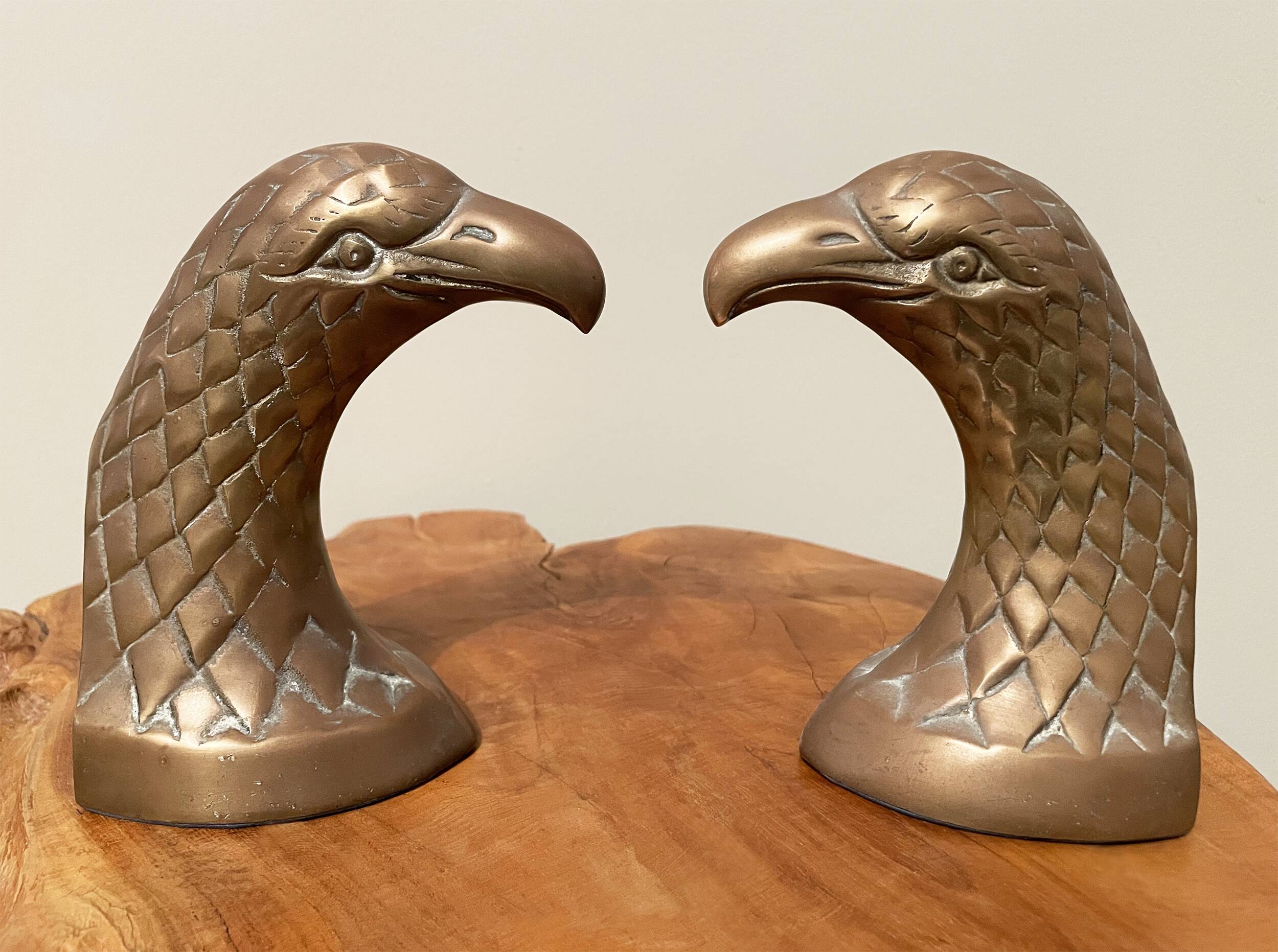 Pair of heavy brass bookends in the shape of eagle heads