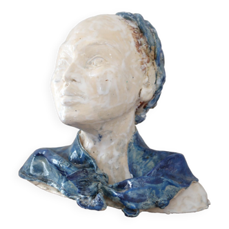 Enamelled ceramic female face bust