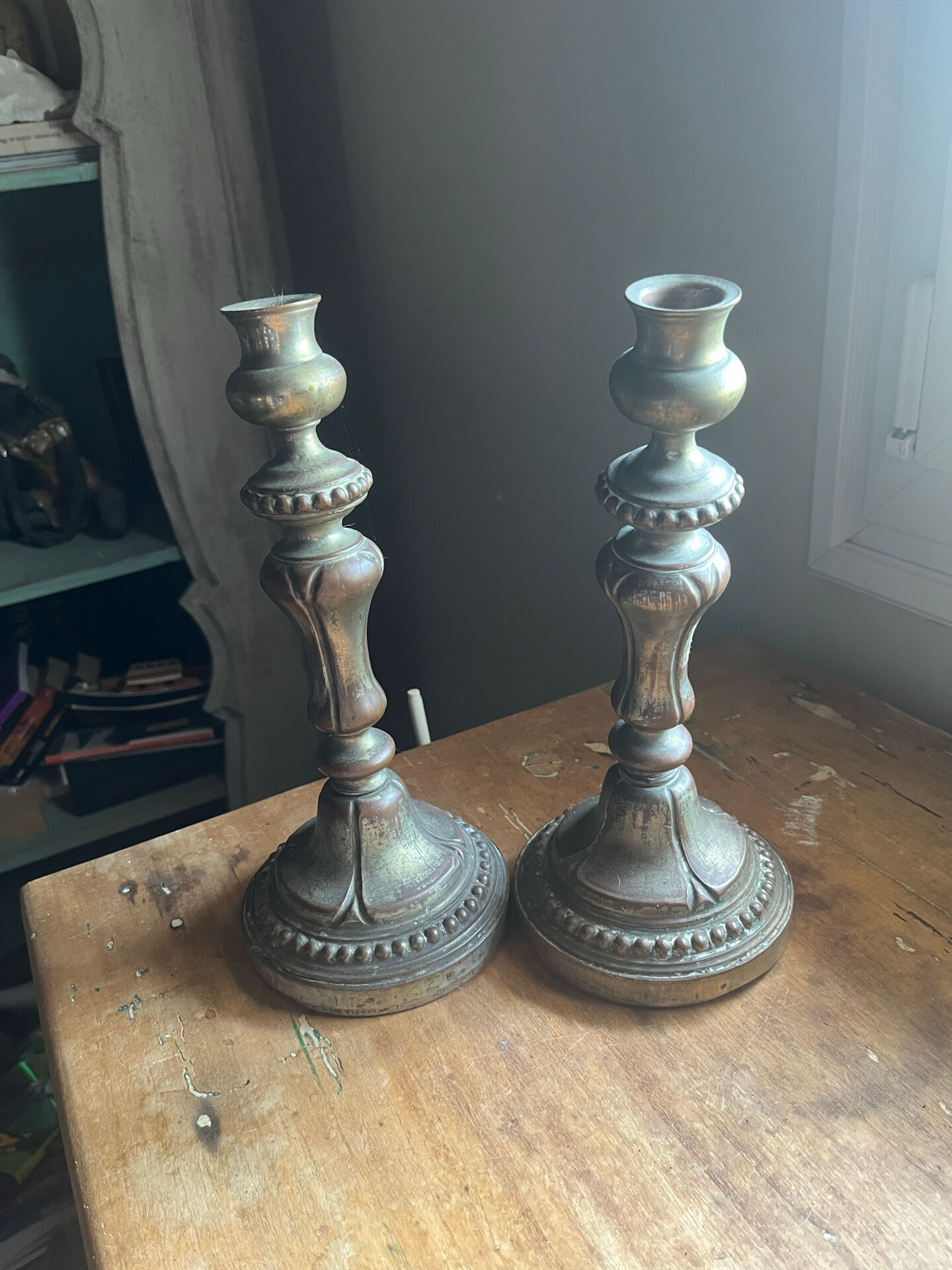 2 antique silver candlesticks