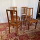 Set of 4 Art Deco chairs in oak and brown leather.