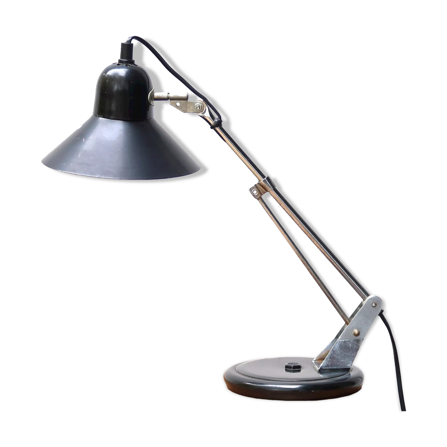 Black articulated desk lamp Aluminor, 60s