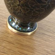 Chinese cloisonné vase in brass on wooden base floral motifs