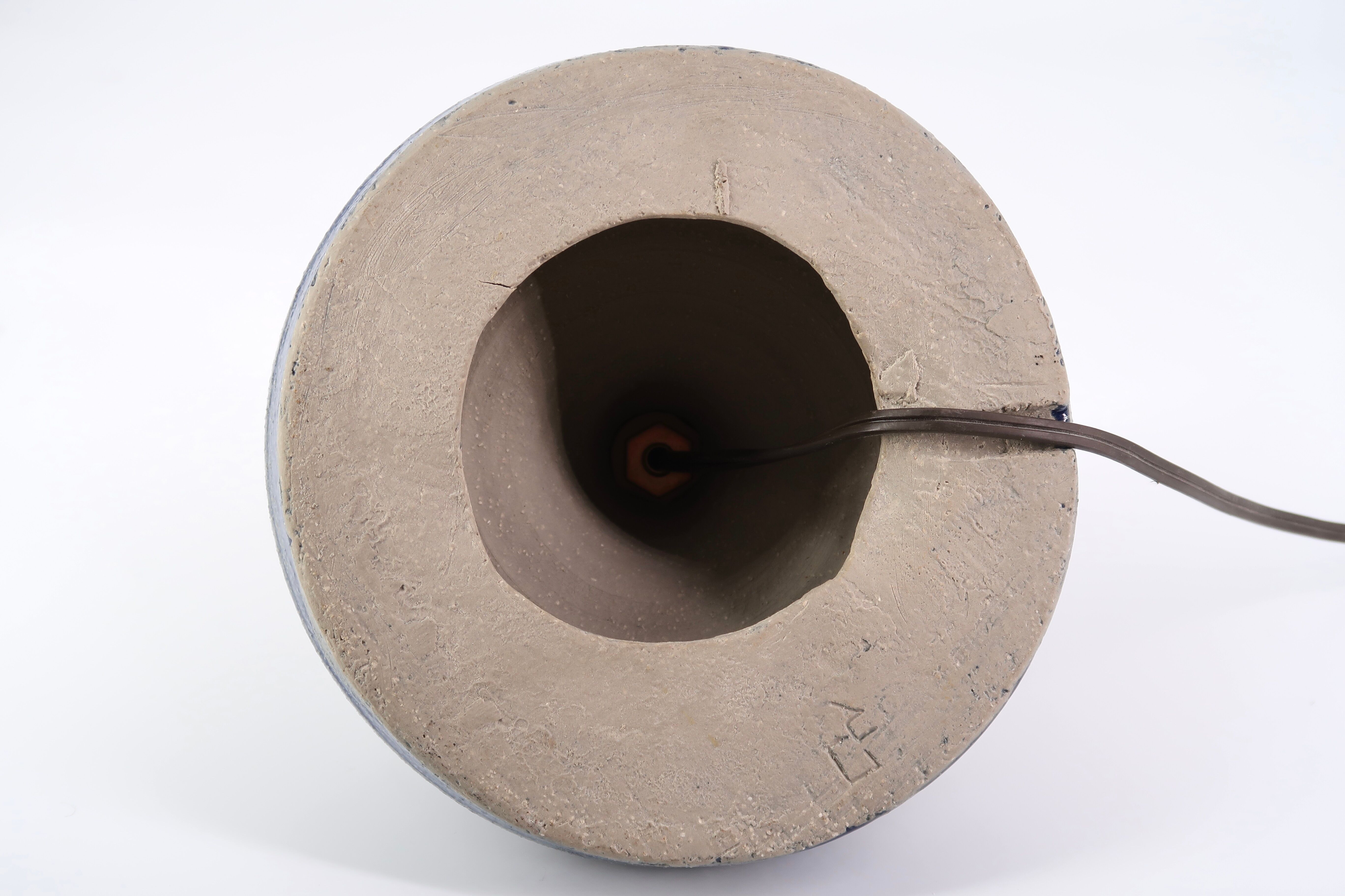 Blue sandstone lamp, raffia lampshade, 1960s