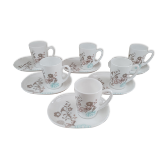 Set of 6 ARC FRANCE espresso coffee cups and undercups with location for sweets