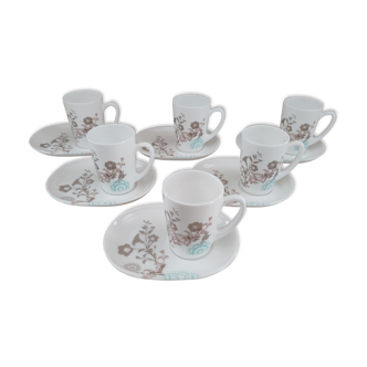 Lot de 6 tasses à café expresso arc France et sous-tasses avec emplacement pour mignardises