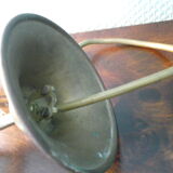 Suspension in gold metal with chains and opaque basin with brown cast designs -60s