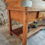 Table de boucher française vintage – Bloc de hêtre des années 1960 – Table de boucher avec tiroir et étagère