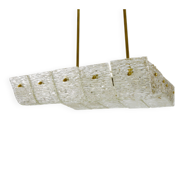J.T. Kalmar énorme lustre en laiton et verre texturé, Autriche, années 1950