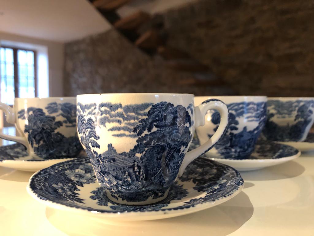 Set of 6 cups vintage Enoch Wedgwood Tunstall Ltd "Woodland" English porcelain