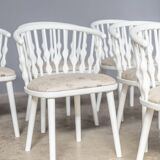 Matte white painted beech chair with upholstered seat in fabric 1970