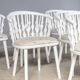 Matte white painted beech chair with upholstered seat in fabric 1970