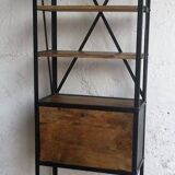 Industrial shelf made of solid exotic mango wood with riveted metal.