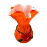 Vase verre multicouche orange col corolle vintage