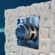 Pair of rectangular wall lights and square low relief glass wall lights. DVE Germany 1970