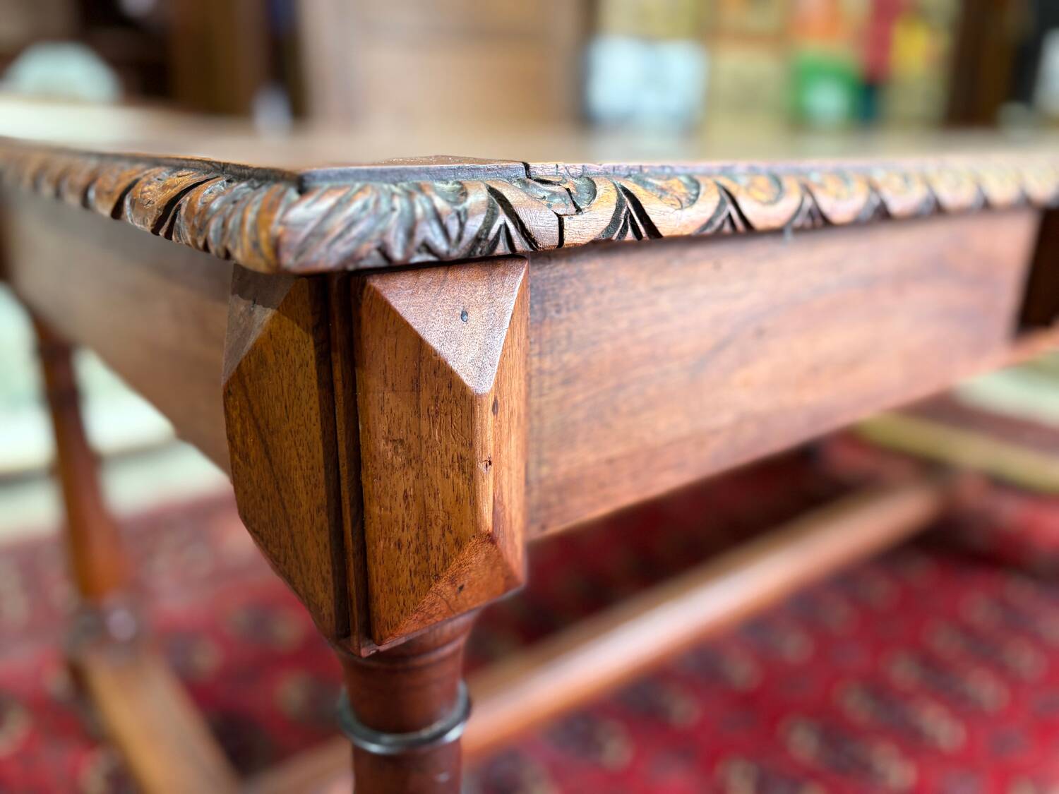 Large antique carved wooden desk in Renaissance style