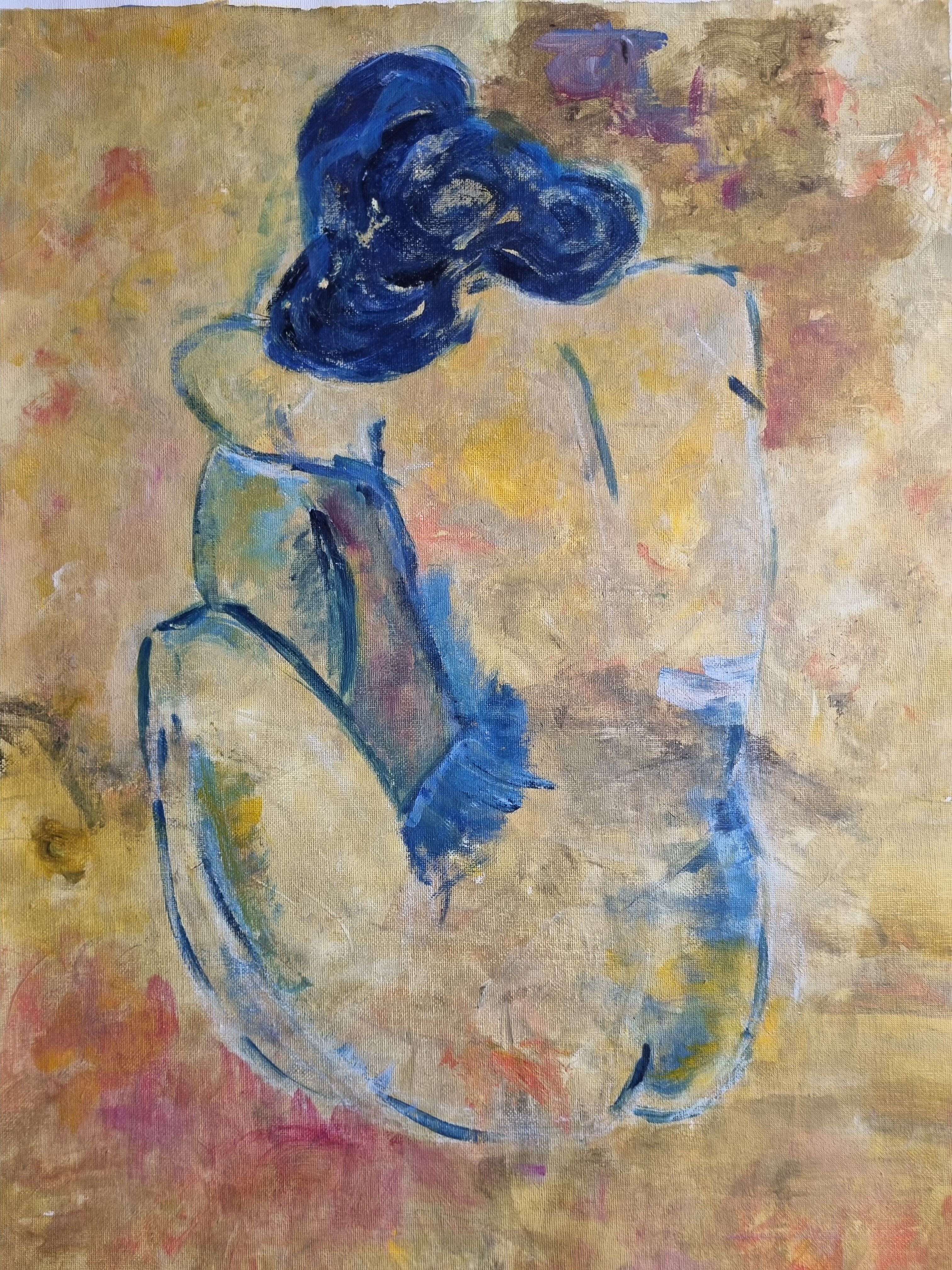 Nu de dos d'inspiration fauviste, huile sur toile 45 x 60 cm