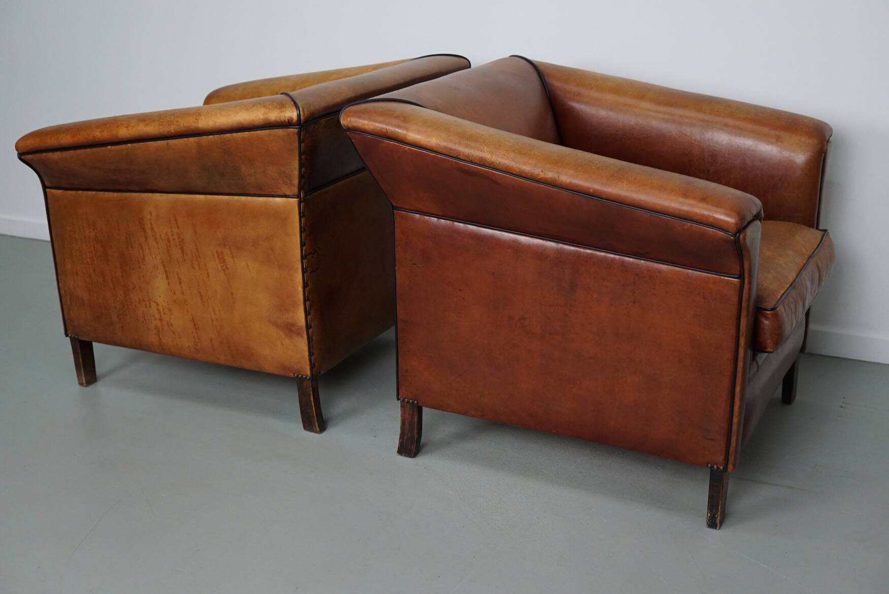 Vintage Dutch Club Chair in Cognac Leather, Set of 2