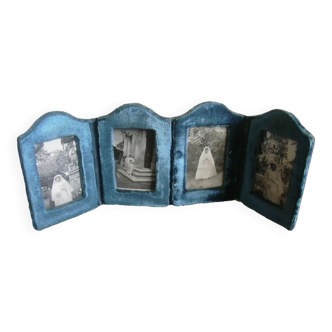 Antique teal blue velvet foldable picture frame