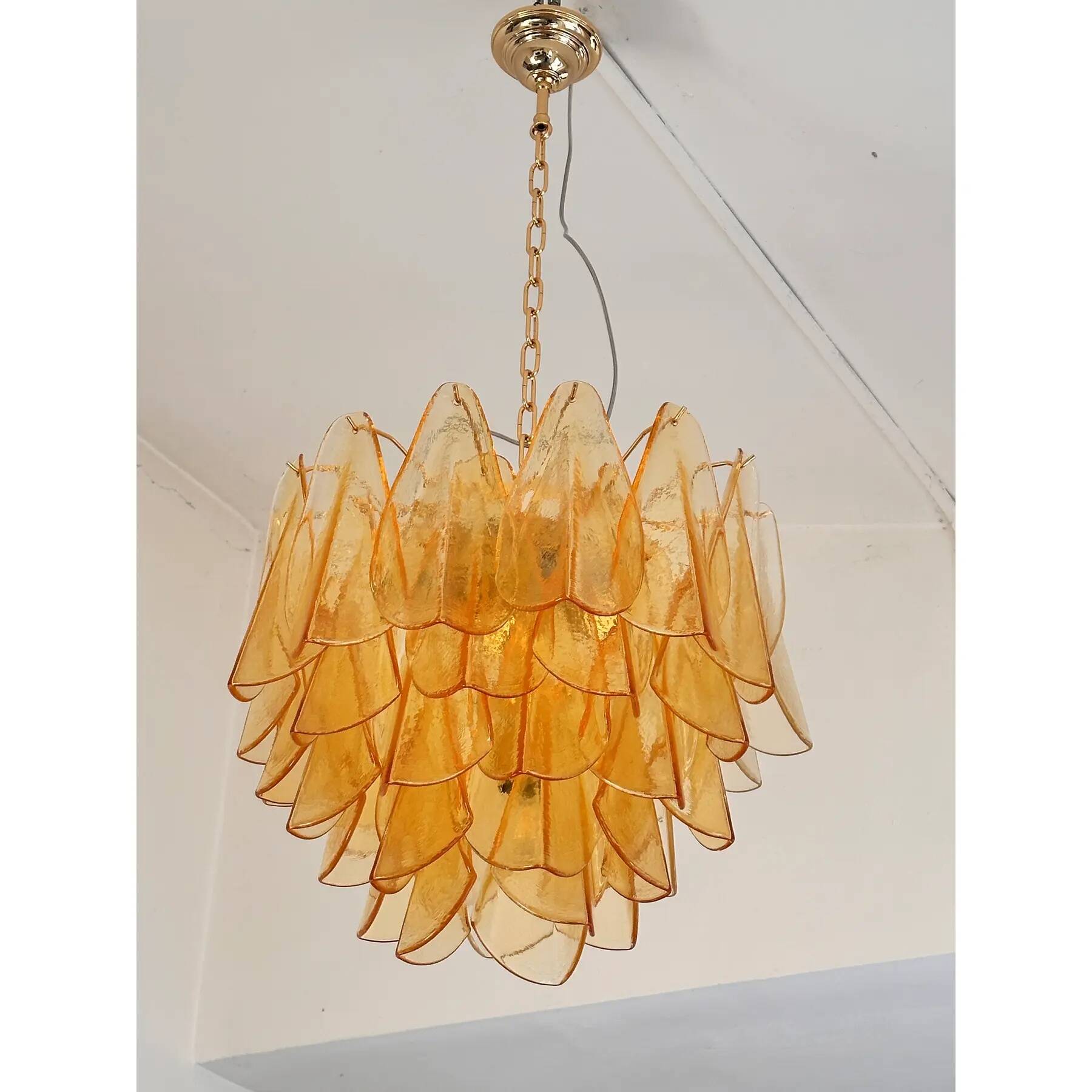 Contemporary Modern Amber "Rondini" Murano Glass Chandelier.