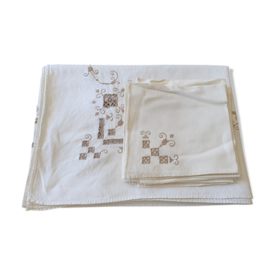 Nappe et serviettes anciennes cousues main