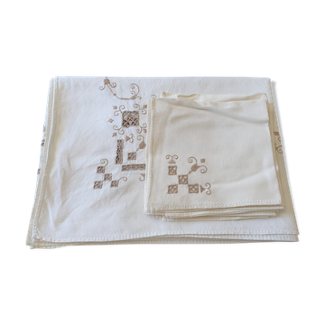 Nappe et serviettes anciennes cousues main