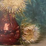 Old painting, still life with thistles signed C.Jung, 1928