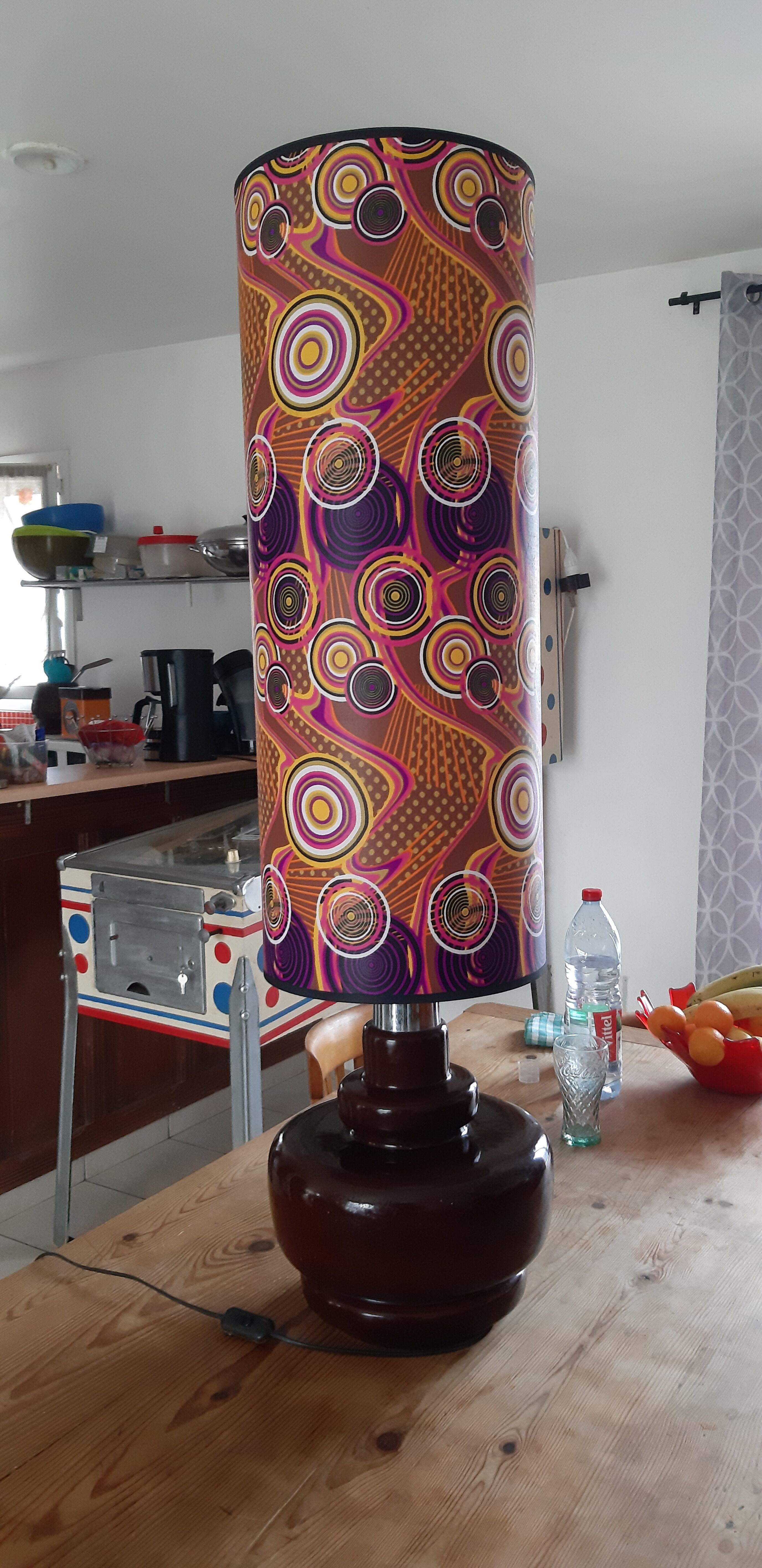 Vintage lamp of the years 70 faience and plasticized fabrics