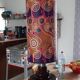 Vintage lamp of the years 70 faience and plasticized fabrics
