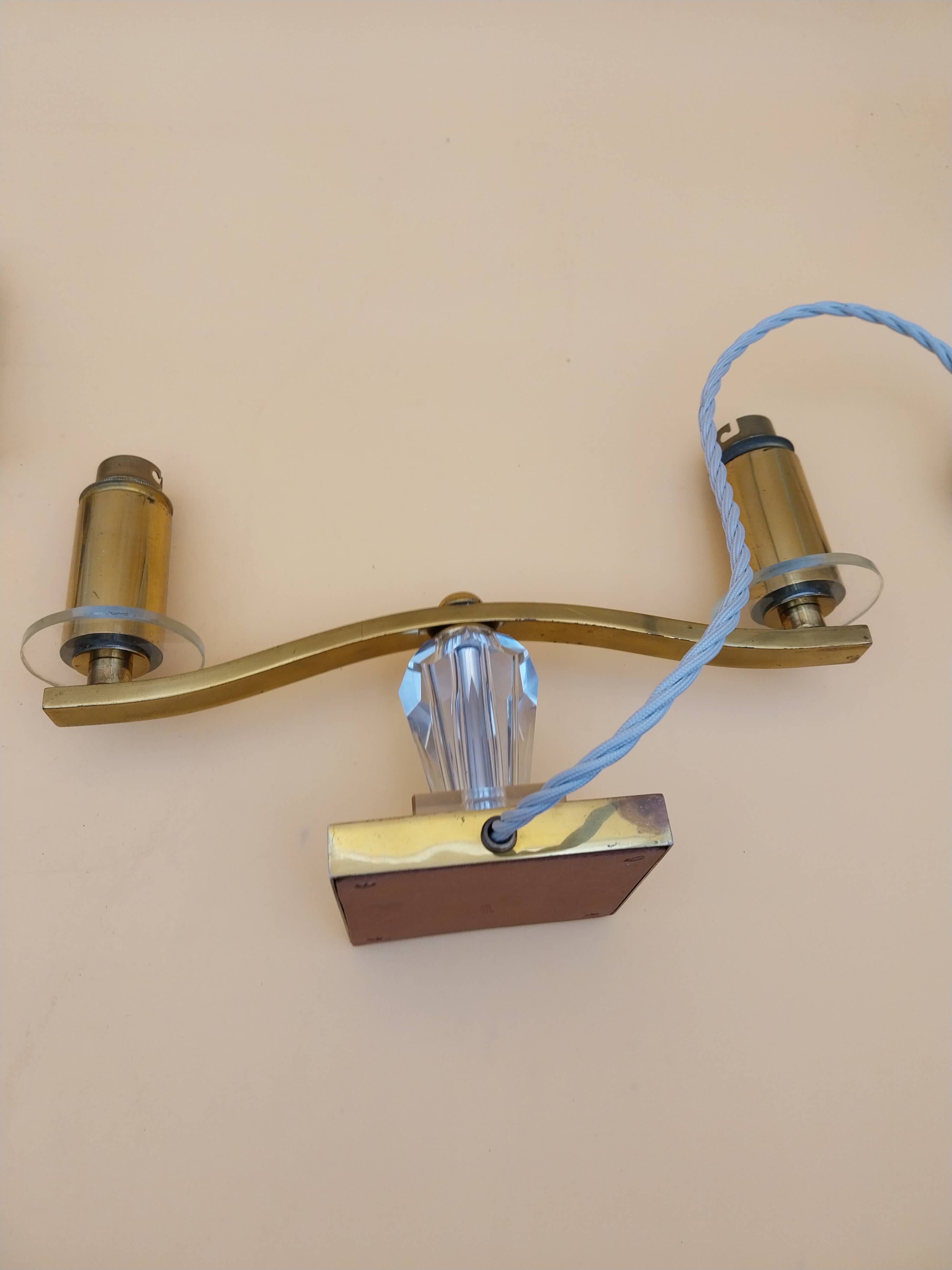 Art Deco lamp pair in brass and glass