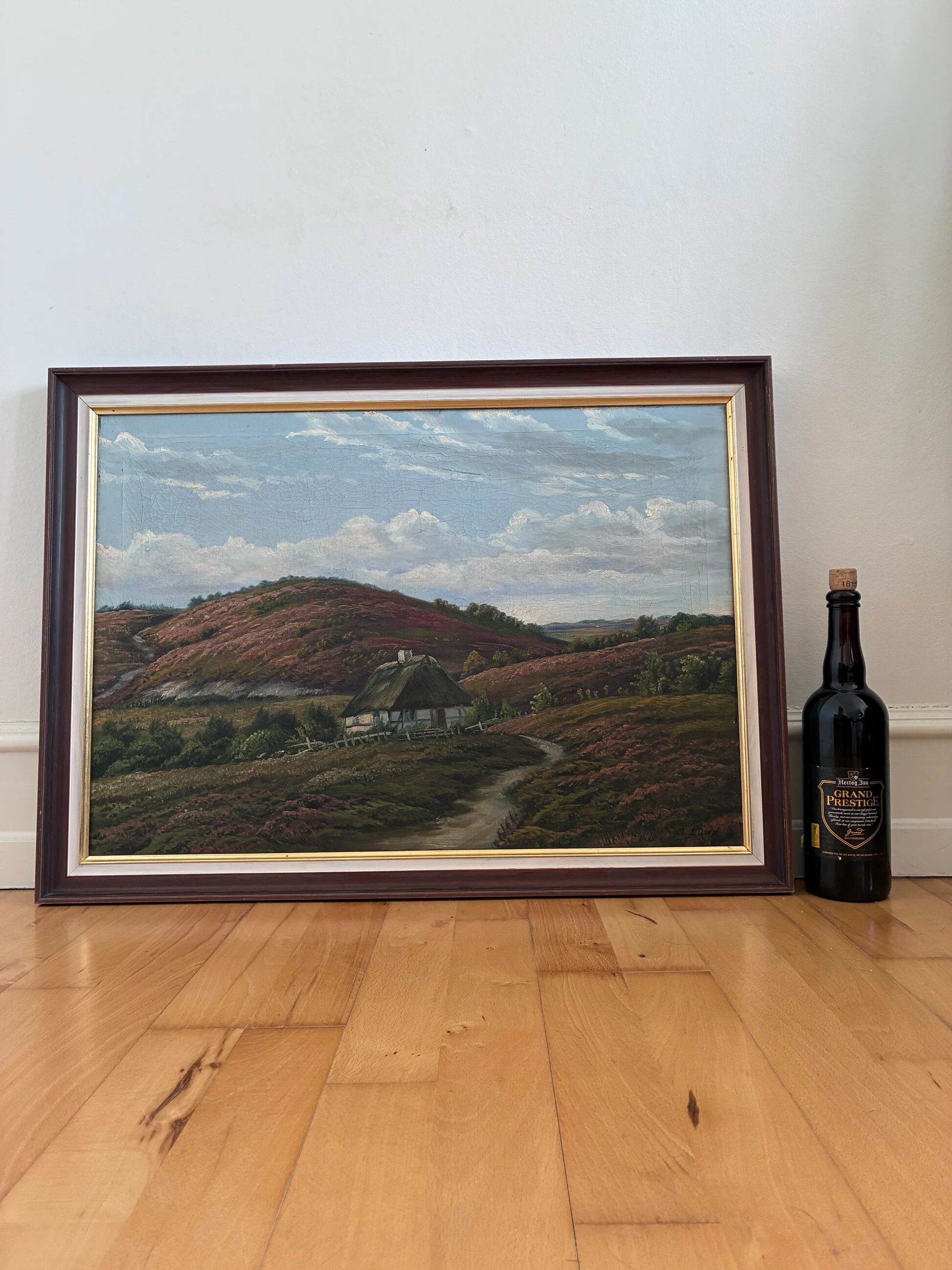 Antique original landscape oil painting, signed countryside art