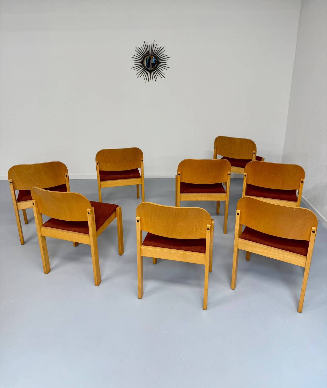 Lot of 8 old Scandinavian design wooden chairs from the 80s vintage
