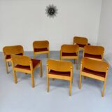 Lot of 8 old Scandinavian design wooden chairs from the 80s vintage