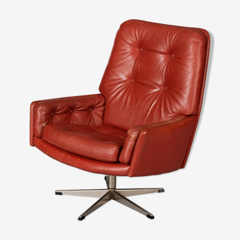 Fauteuil pivotant en cuir rouge danois, années 1960