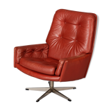 Danish red leather swivel chair, 1960