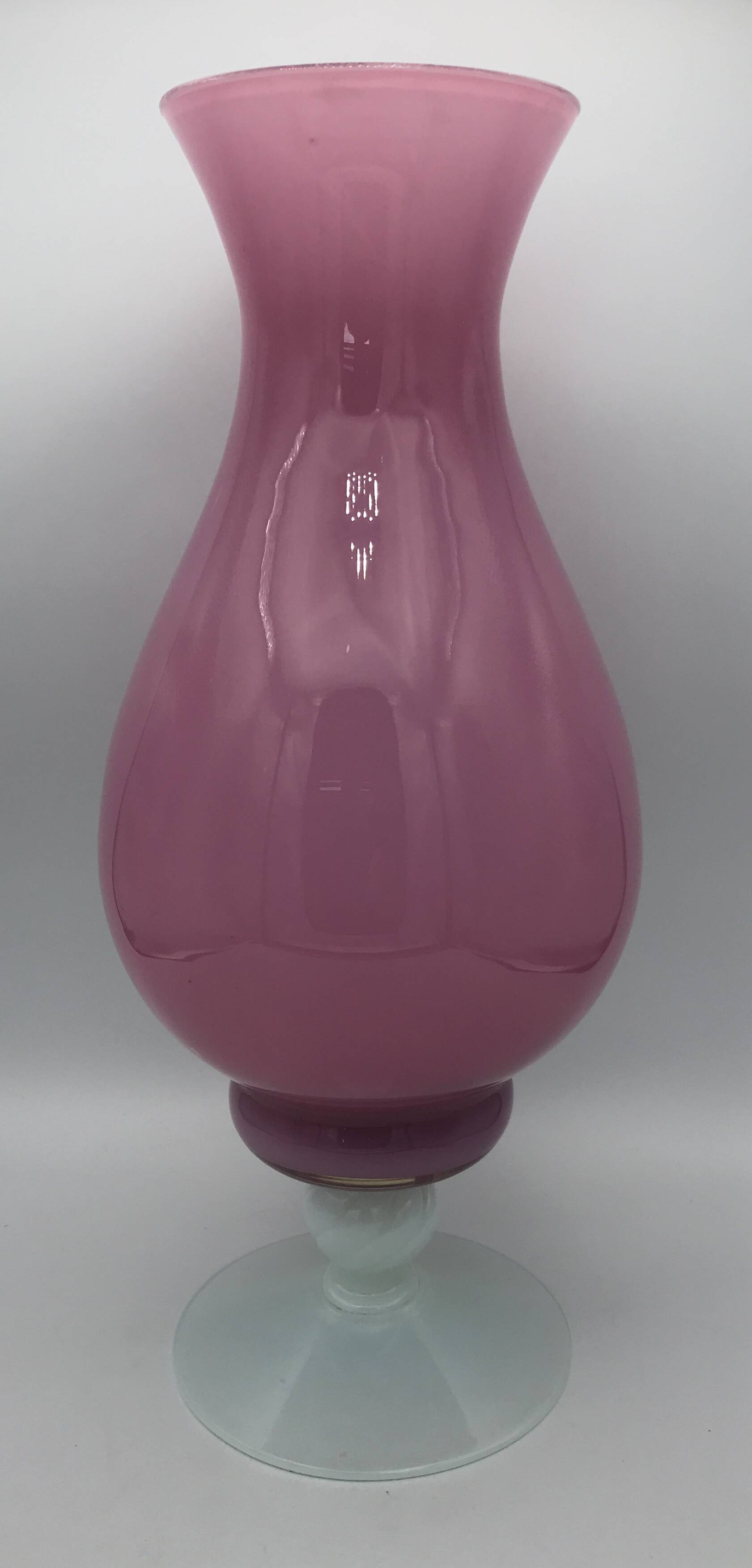 Vintage vase in pink opaline on white foot 36.8 cm