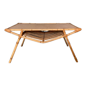Table basse en rotin vintage