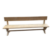 Monastery bench with a 220 cm backrest, renovated in raw solid oak with X legs.