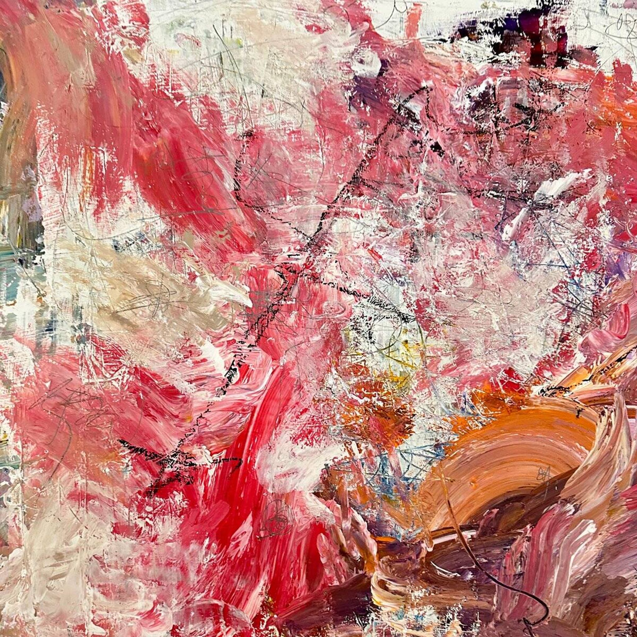 Felix Bachmann, Abstract Composition in Red and White, 2024, Mixed Media