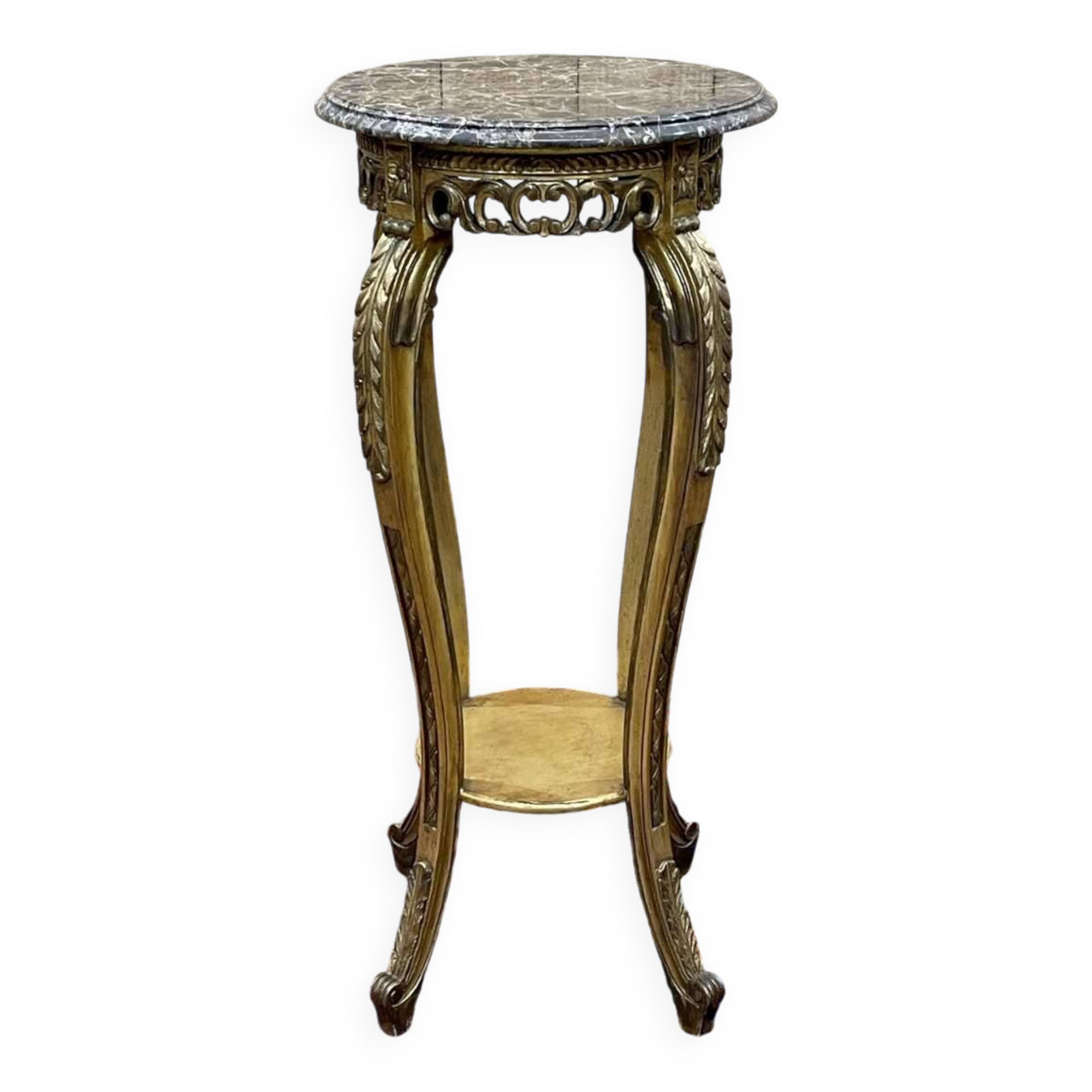 Gilded wooden stool with marble top - made in the 70s