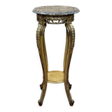 Gilded wooden stool with marble top - made in the 70s