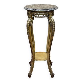 Gilded wooden stool with marble top - made in the 70s