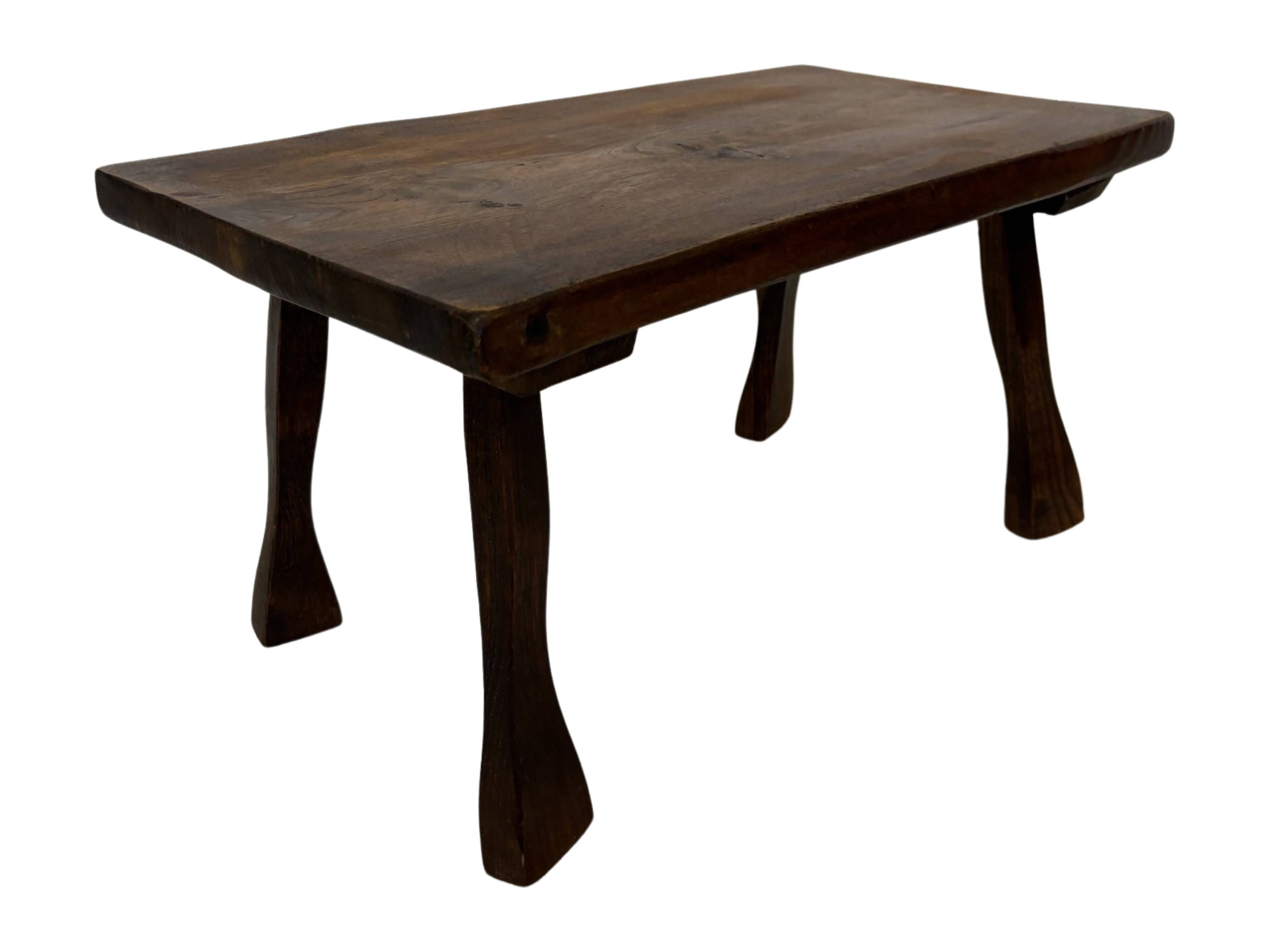 Vintage brutalist side table minimalistic design in dark wood
