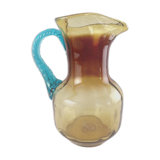 Pitcher in blown glass Portieux model Georges Sand amber and vintage blue France