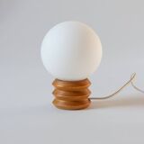 Small pine lamp with opaline ball lampshade, 70s/80s