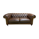 Canapé 3 places  Chesterfield en cuir cognac des années 1980