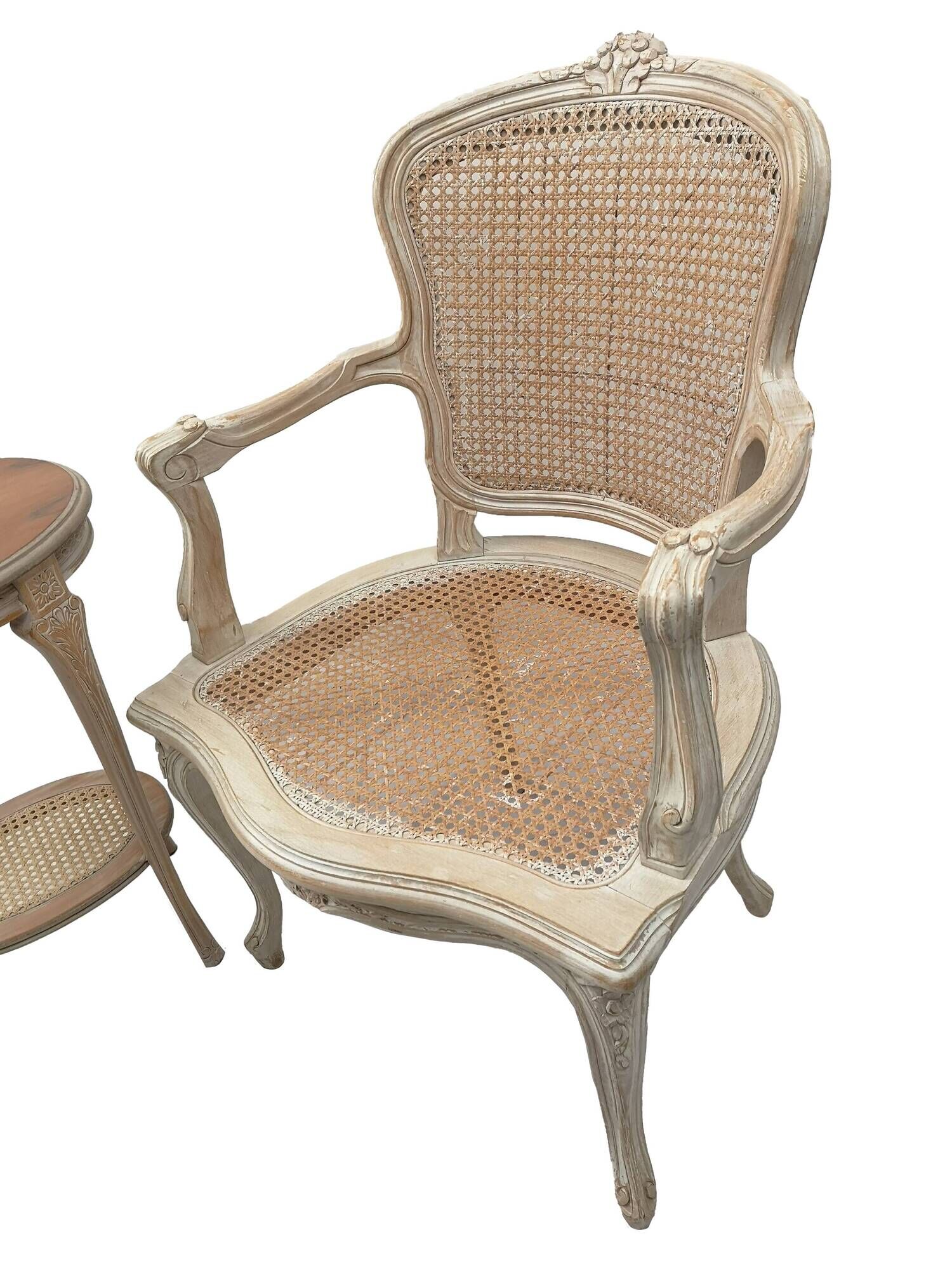 Fauteuils cabriolet canné louis xv en hêtre et selette ovale