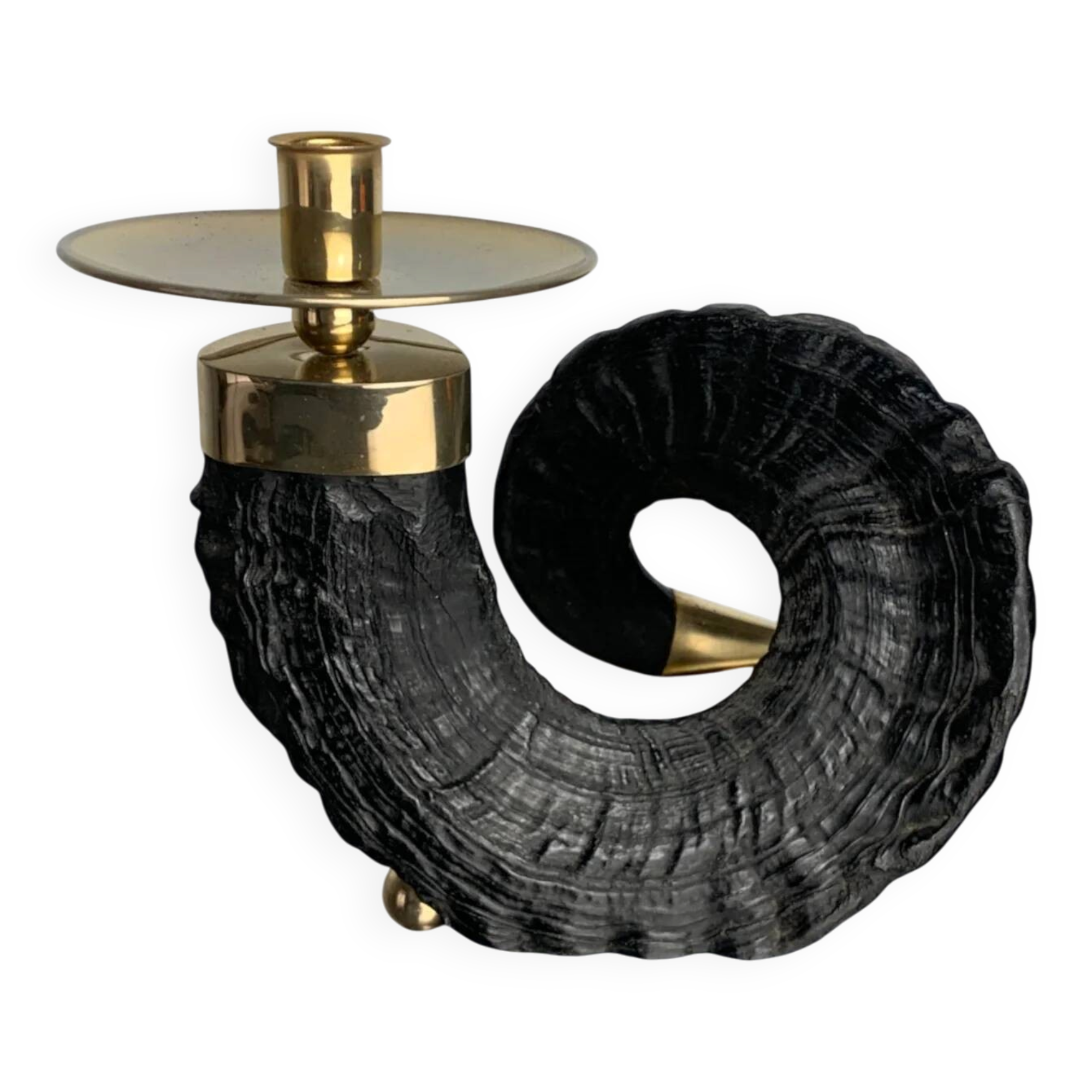 Twisted horn candleholder, resin and brass Italy, 1970s