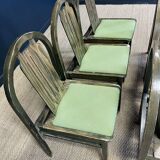 Set of 6 Baumann Argos bistro chairs in wood and green fabric from the 80s France