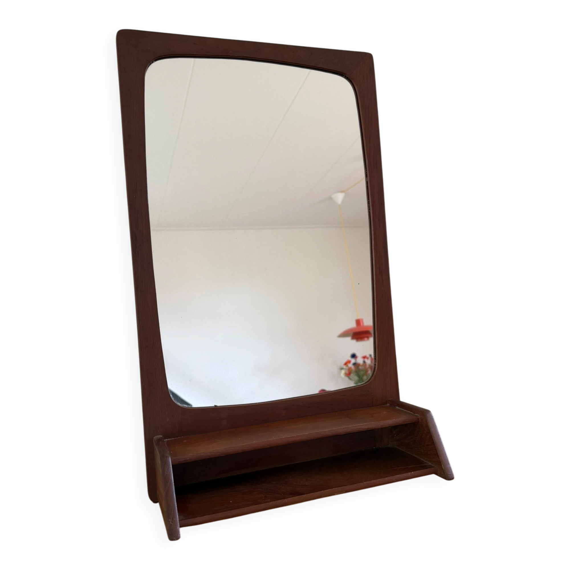 Vintage Danish teak mirror with shelf - midcentury mirror